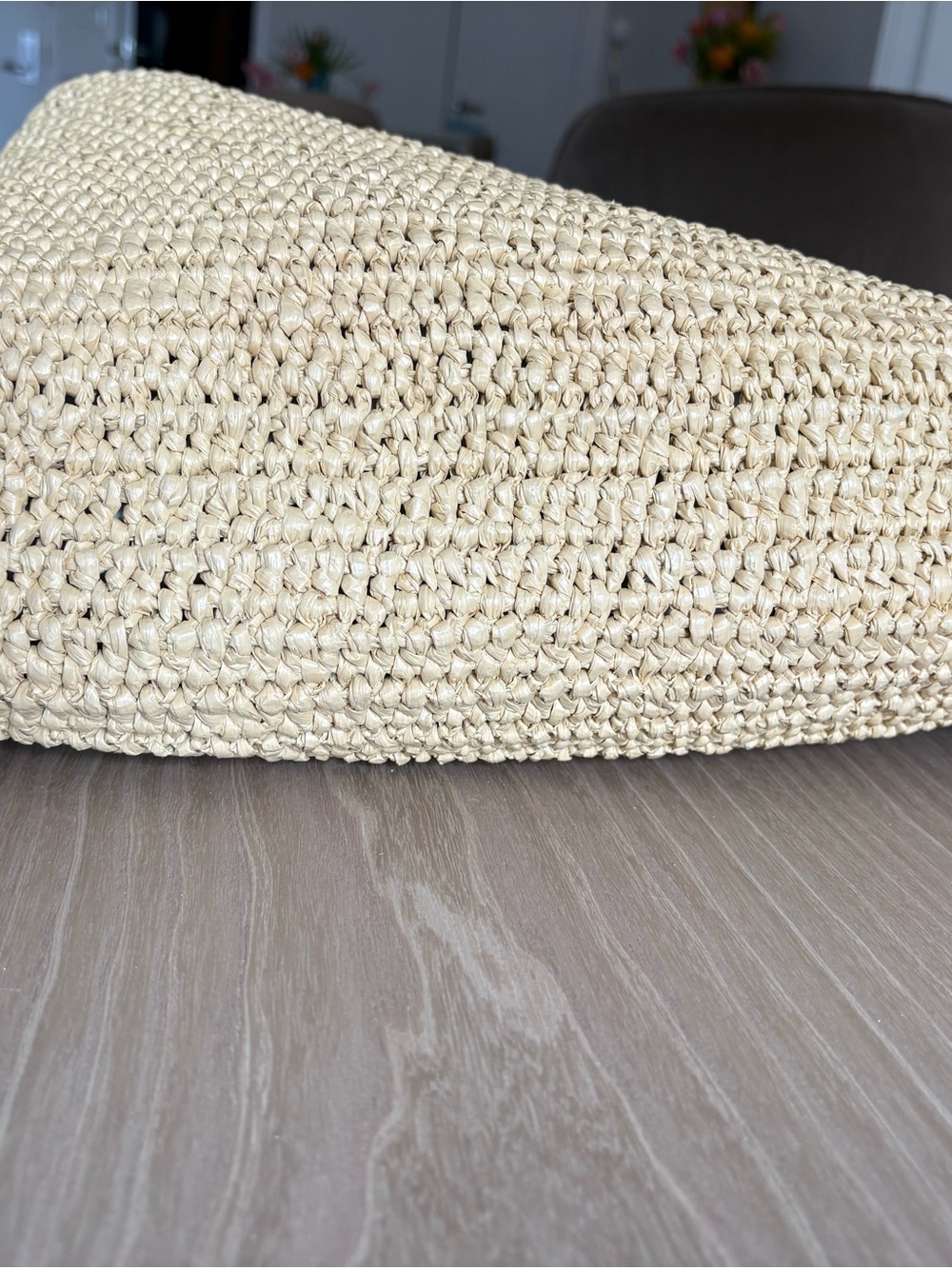 Ulla Johnson Revolve Raffia Tote Bag Genuine Leather Pocket and Tassel Tan/Beige - Picture 3 of 10